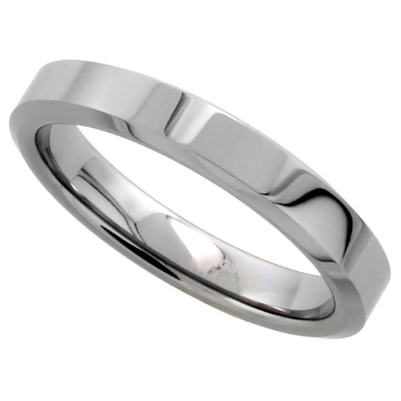 Tungsten Carbide 4 mm Flat Wedding Band Thumb Ring His & Hers - Picture 1 of 4